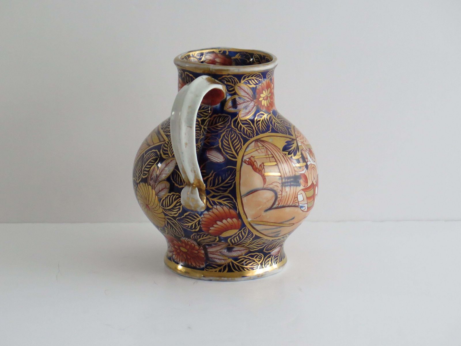 Georgian Masons Ironstone Jug Or Pitcher In School House Ptn Rare Shape, Ca 1815 photo vintage