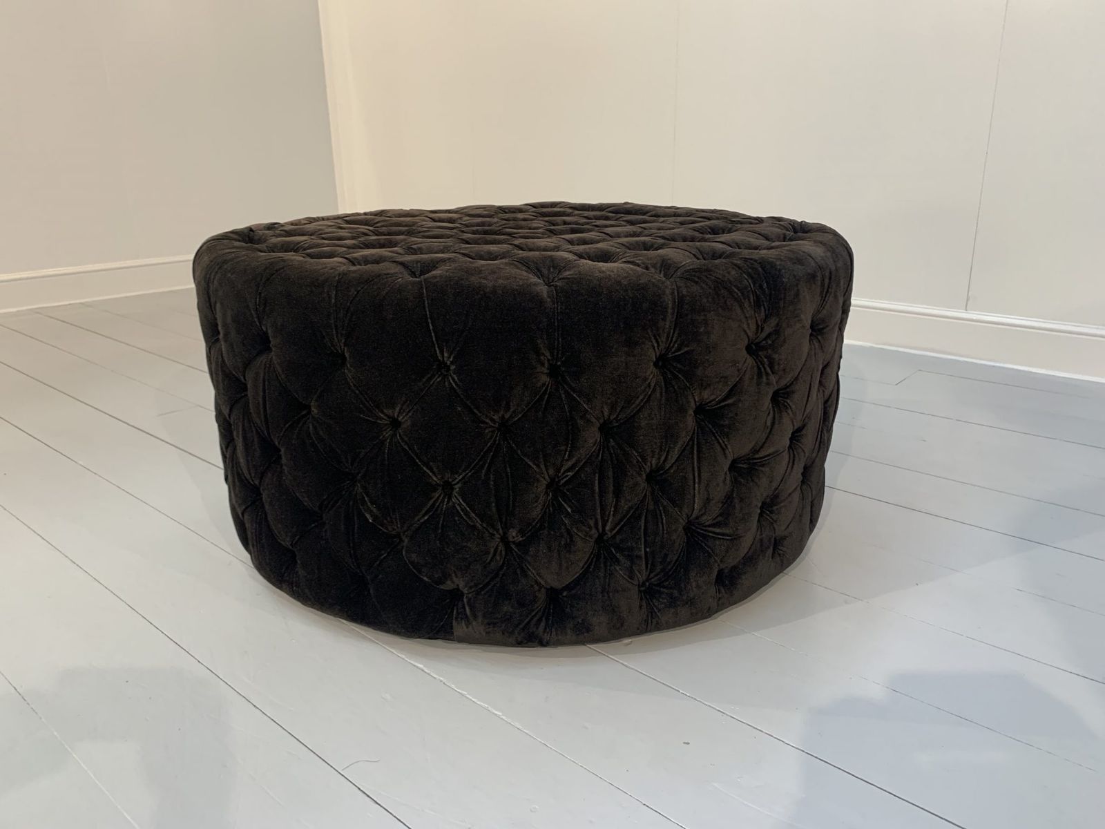Huge “Soho Buttoned Drum” Ottoman Footstool – In Dark Grey Italian Velvet photo Furniture