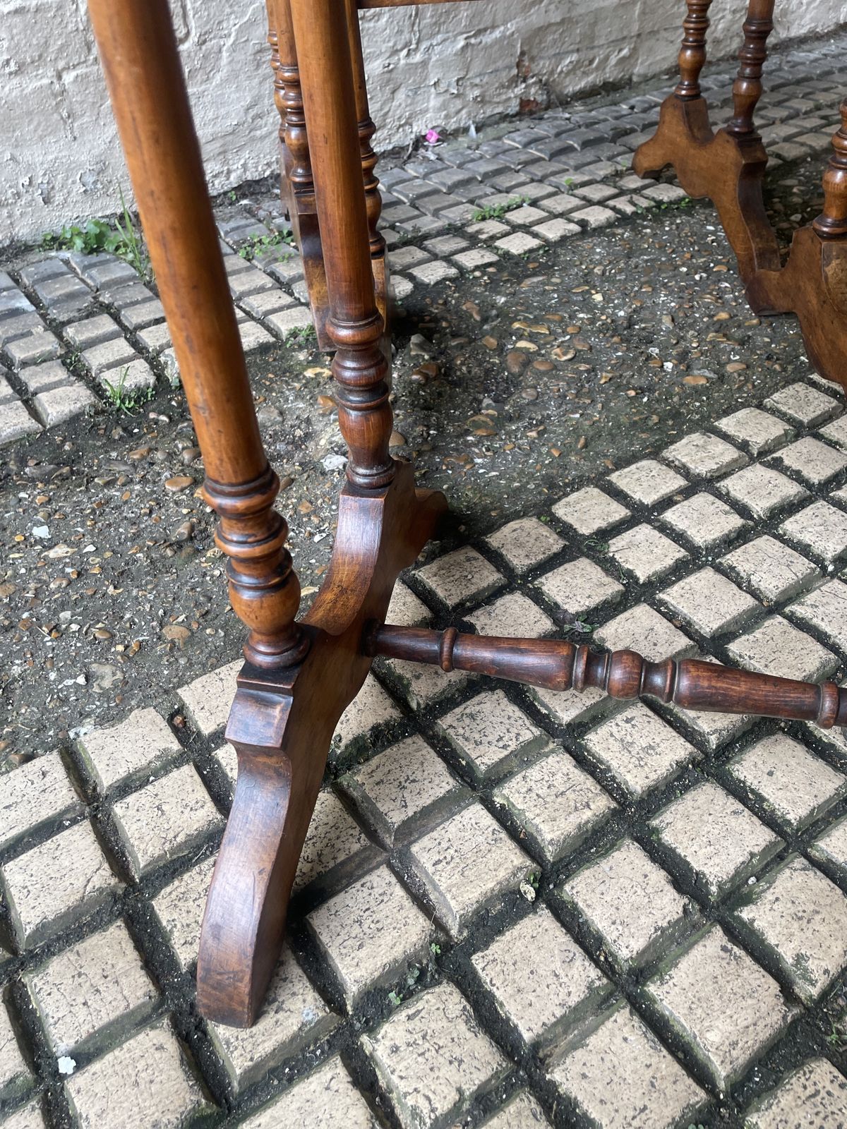 Antique Nest Of 3 Mahogany Tables With Chequered Parquetry Detailing photo for sale
