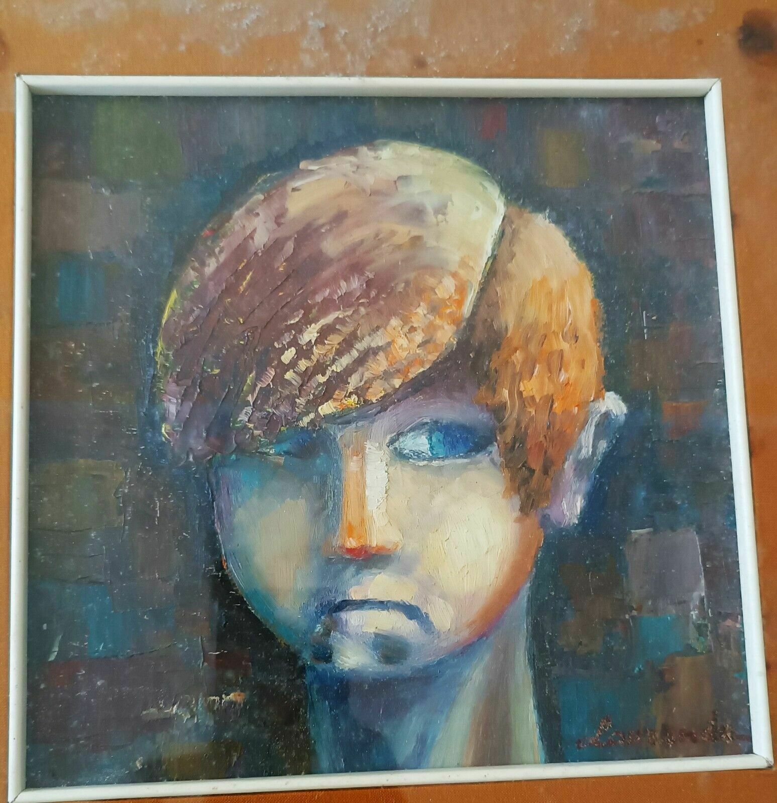 Portrait Painting Oil On Cardboard Painter Laurende Michele photo furniture