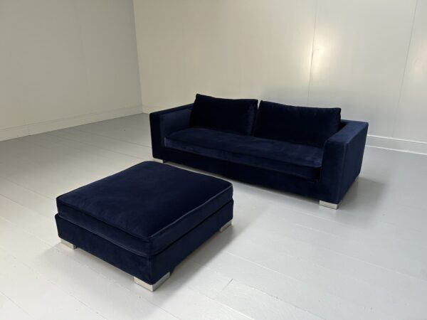 Ligne Roset “Rive Gauche” 3 Seat Sofa & Ottoman – In Midnight Blue Velvet photo furniture