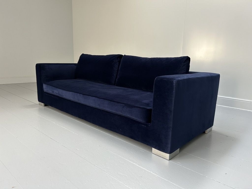 Ligne Roset “Rive Gauche” 3 Seat Sofa & Ottoman – In Midnight Blue Velvet photo for sale