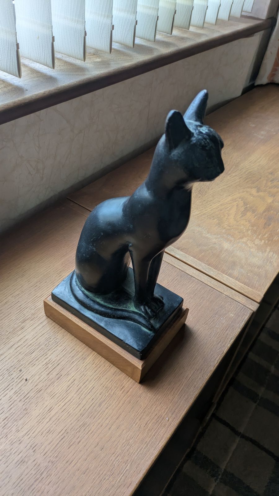 Egyptian Cat Durastone On Wooden Plinth