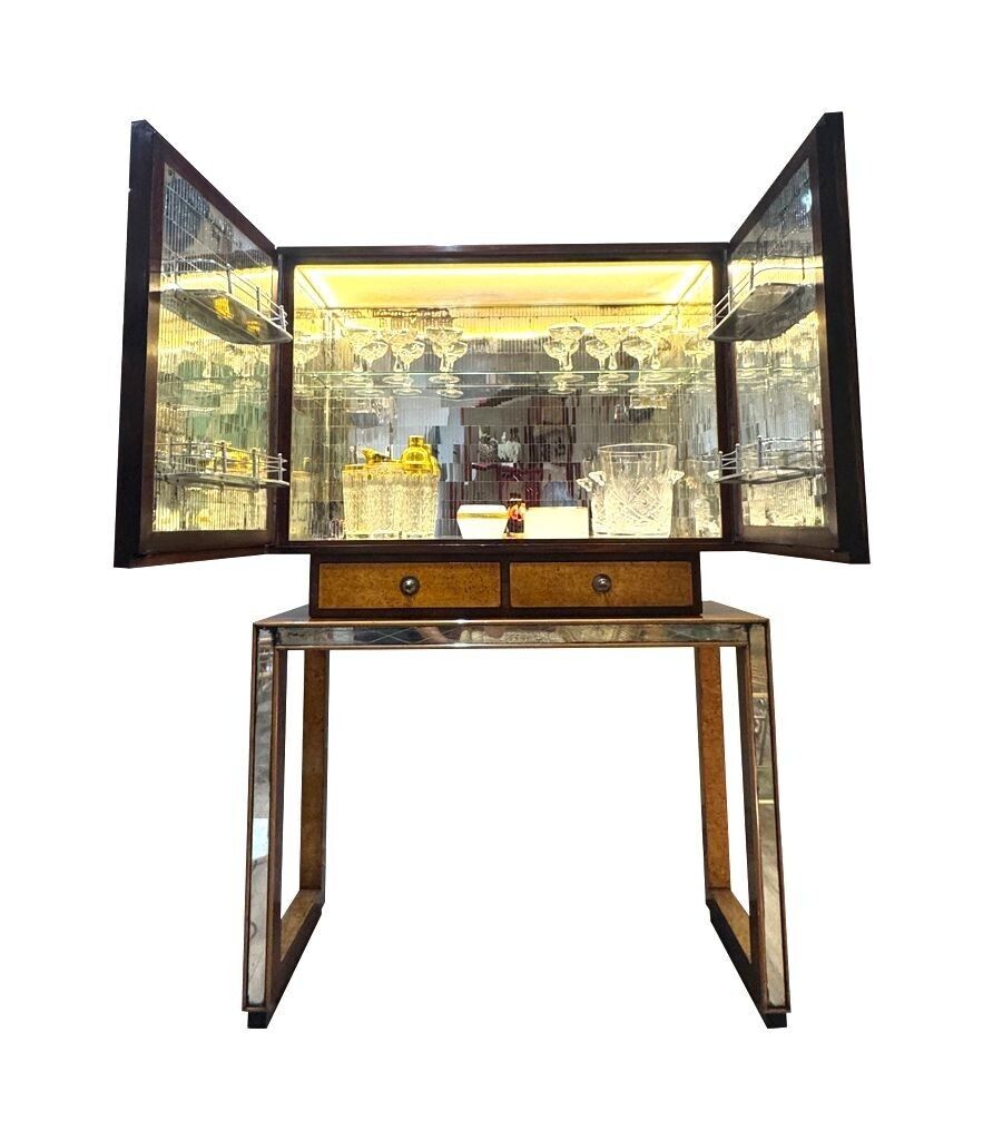 An Italian 1940s Mirrored Maple Wood Bar Cabinet By Osvaldo Borsani photo furniture