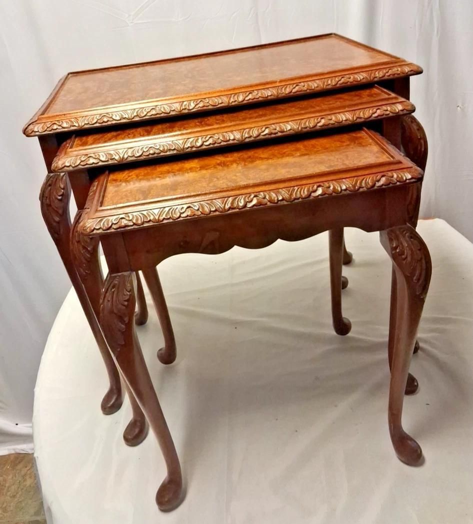 Antique Walnut Burr Nest Of Tables