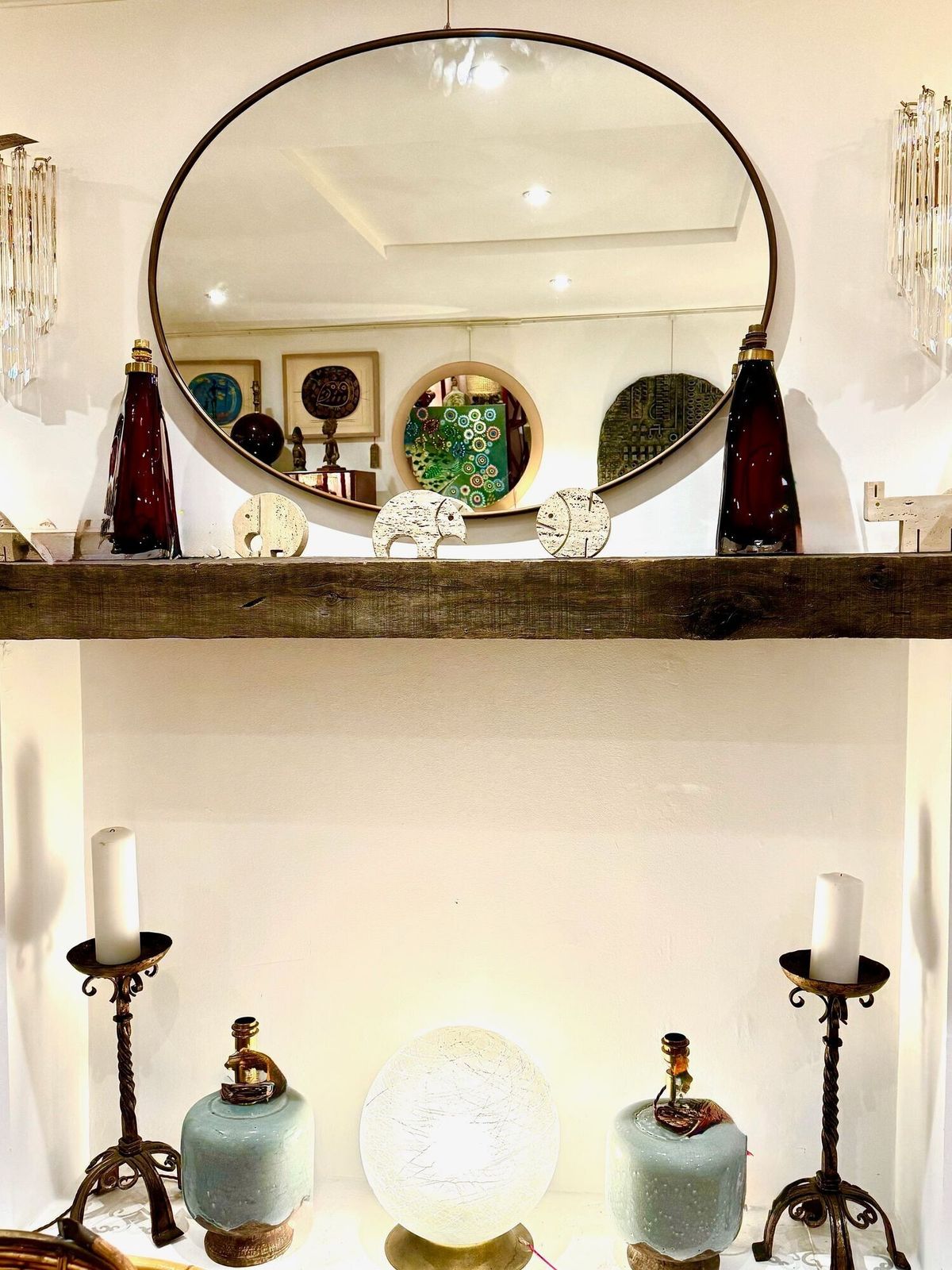 A Large Orignal Italian 1960s Oval Brass Framed Mirror photo vintage
