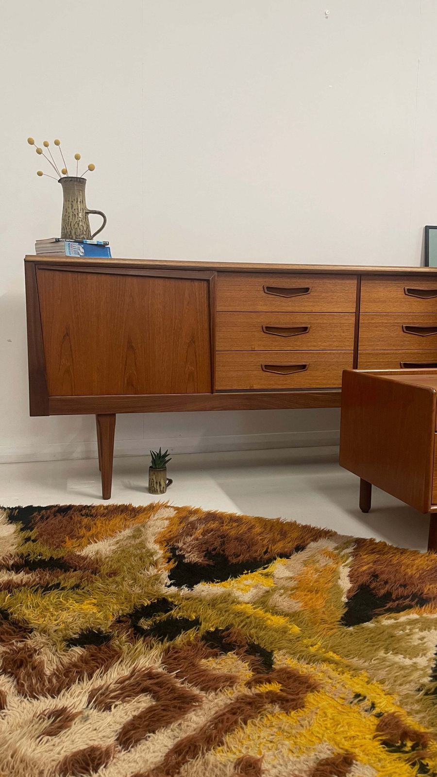 1970s Round Shaggy Rya Rug In Brown Cream Mustard photo furniture