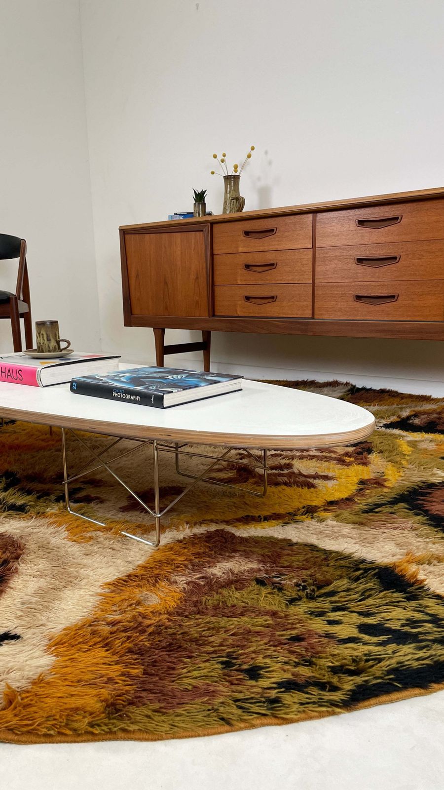 1970s Round Shaggy Rya Rug In Brown Cream Mustard photo vintage