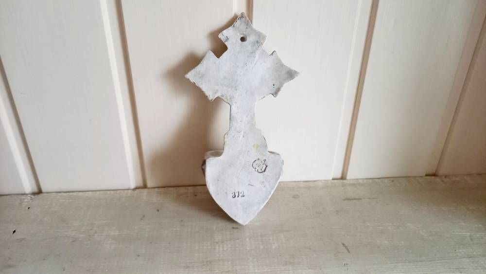 Faience Holy Water Font Stoup Sacred Heart Vintage French photo Art