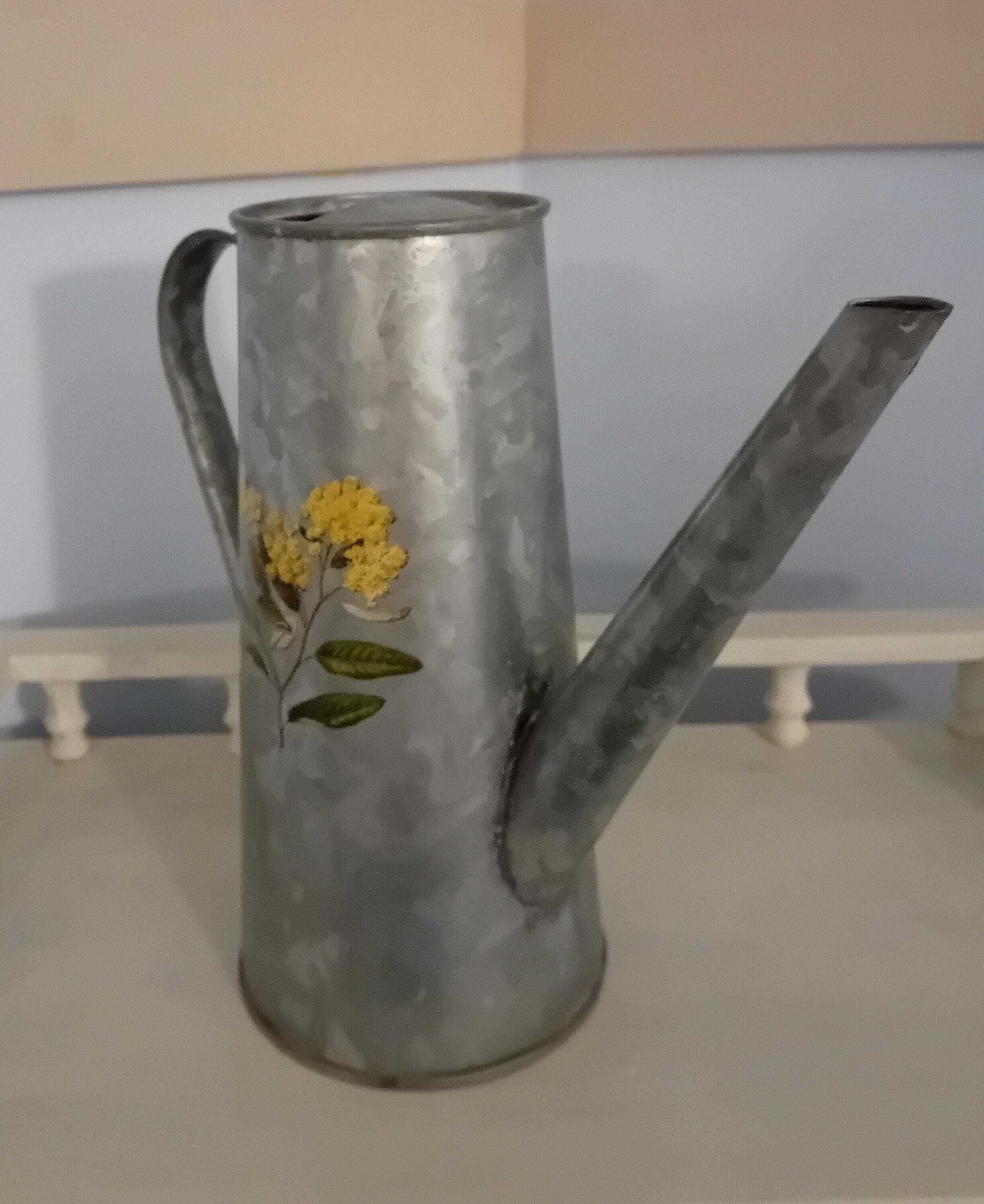 Zinc Indoor Watering Can Decorated With Floral Transfers photo Garden Decor