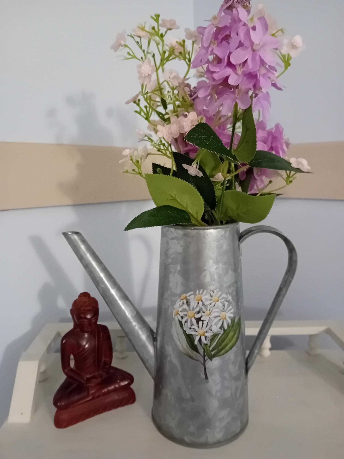 Zinc Indoor Watering Can Decorated With Floral Transfers photo vintage