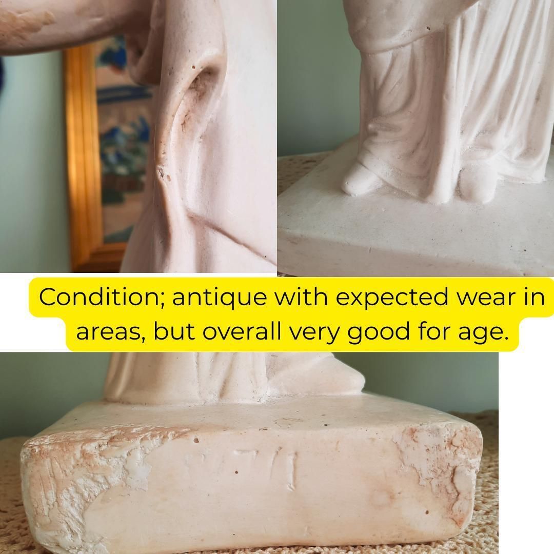 Large Antique Plaster Cast Tanagra Lady Arranging Garments 19th Century Museum Replica, Academia Decor photo buy