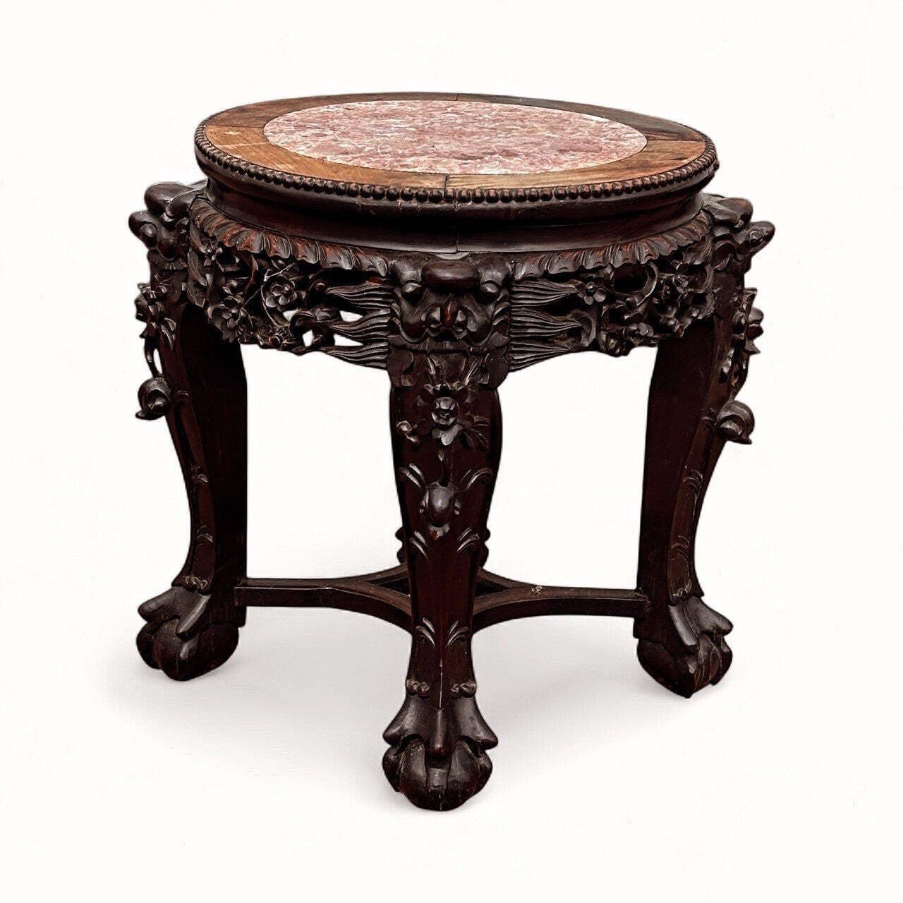 Chinese Antique Jardiniere Hardwood Table With Marble Top.