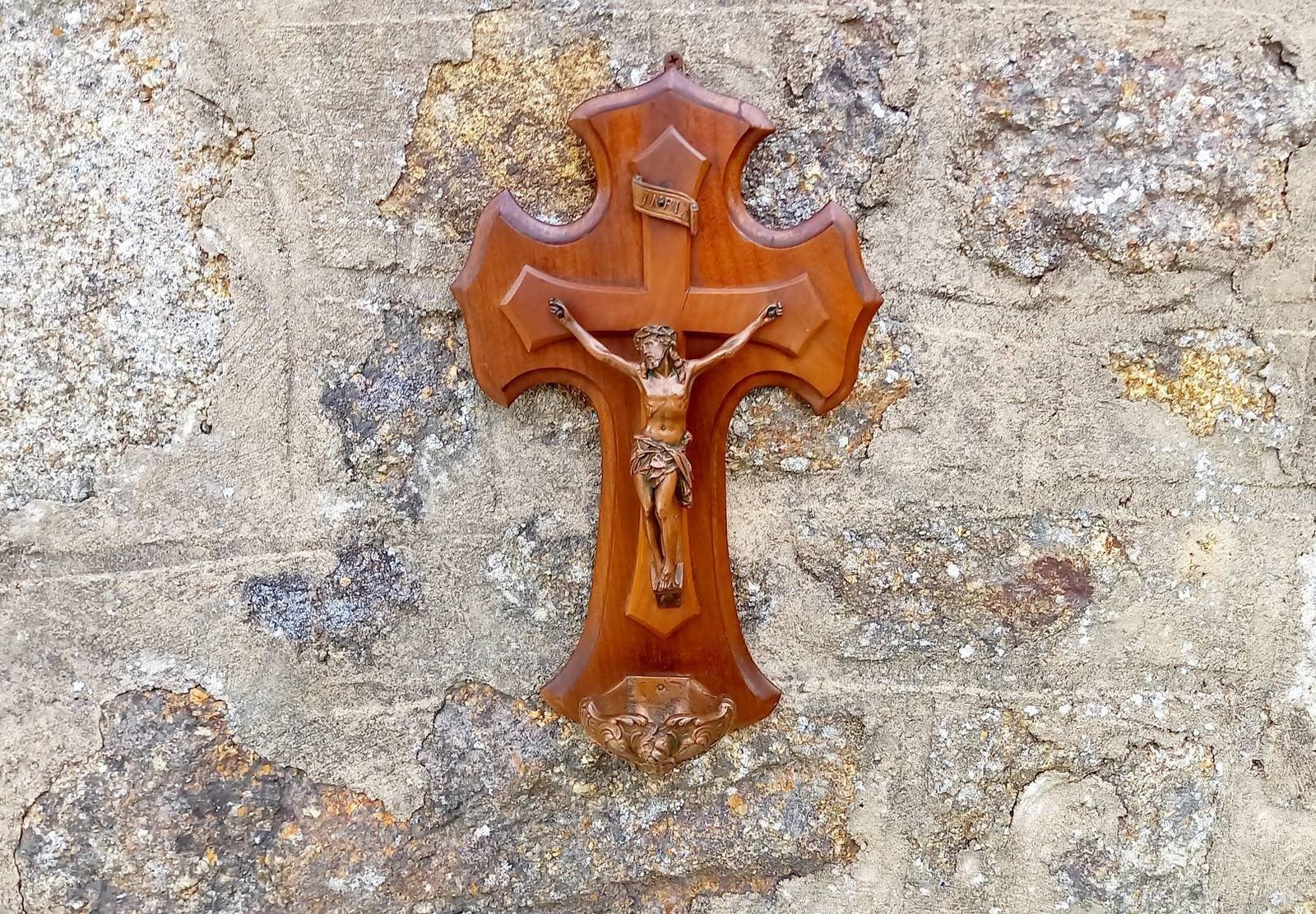 Large Holy Water Font Stoup Crucifix Vintage French photo for sale