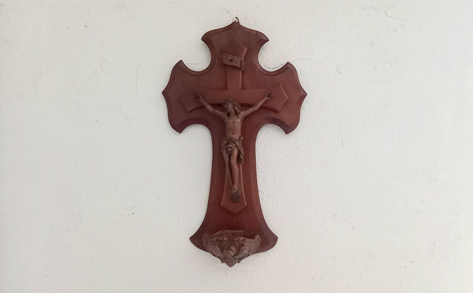 photo furniture Large Holy Water Font Stoup Crucifix Vintage French
