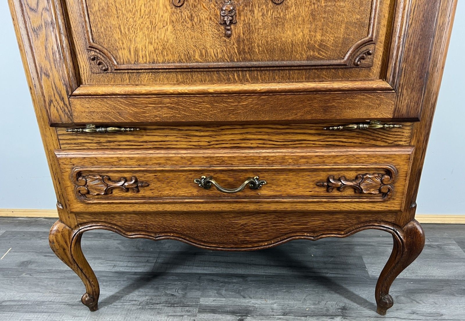 Cabinet Vintage French Louis XVI Oak Carved Drop Front Cupboard Lot 4345 photo vinterior