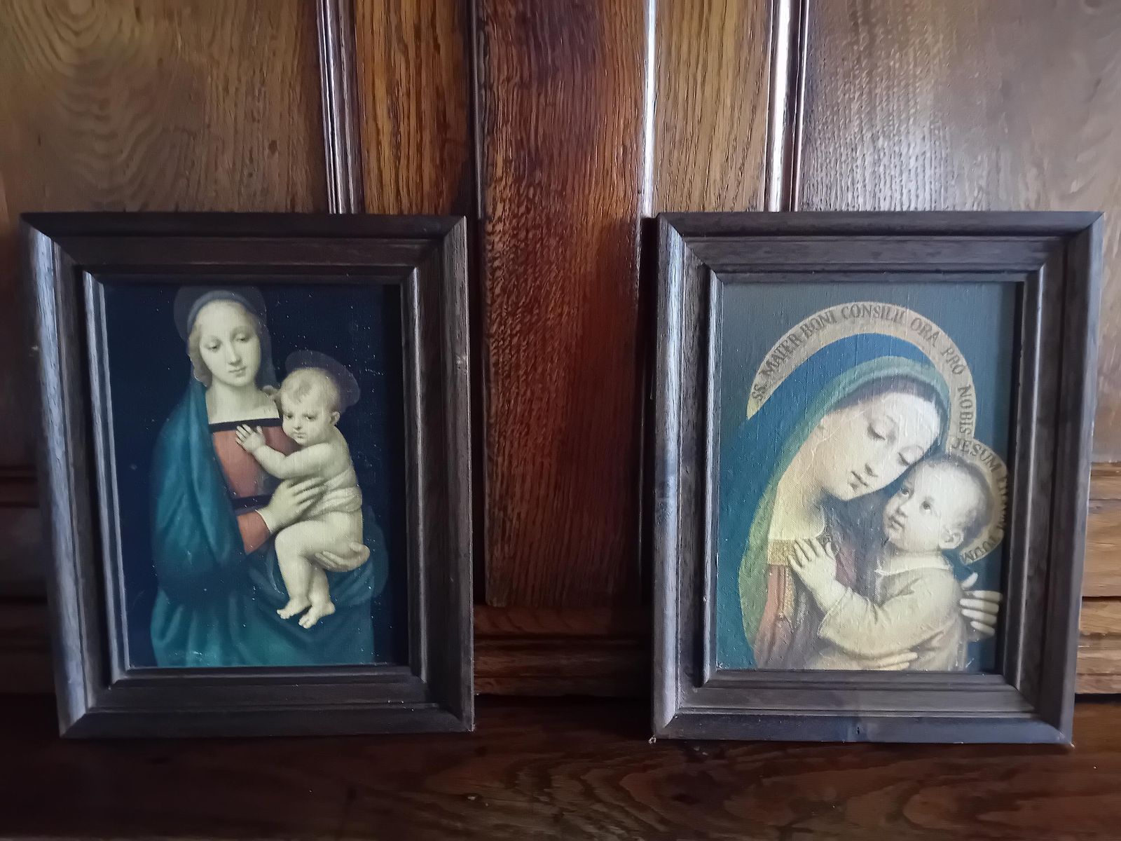 Vintage Madonna And Child Religious Prints In Wooden Frames (Set Of 2)