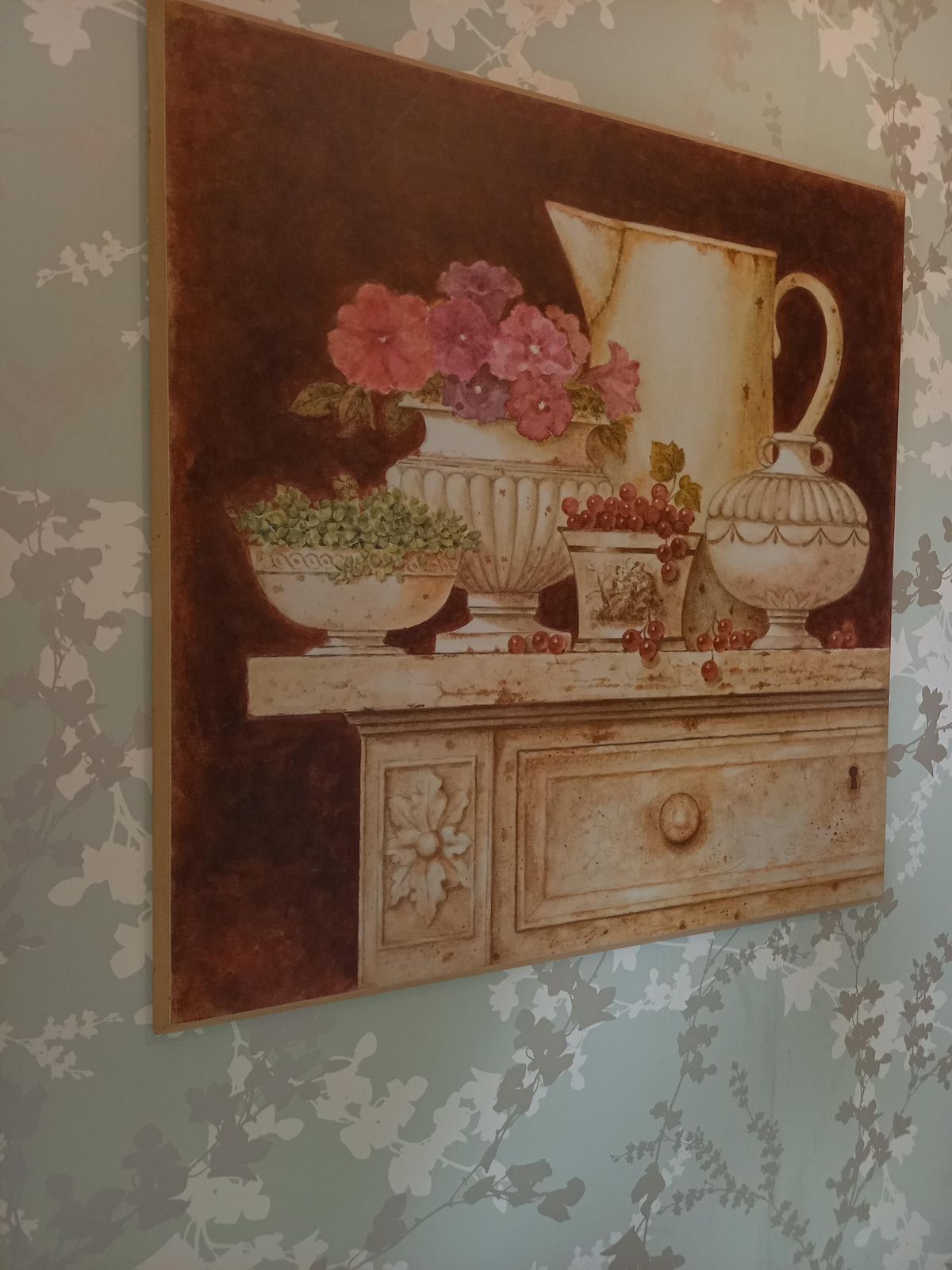 Vintage French Wall Decor Floral Print Pink Shabby Chic photo furniture