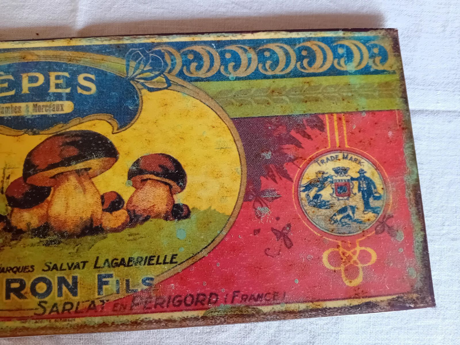 Metalen Reclamebord Cepes Paddenstoelen H.Touron, Perigord, Frankrijk photo vintage