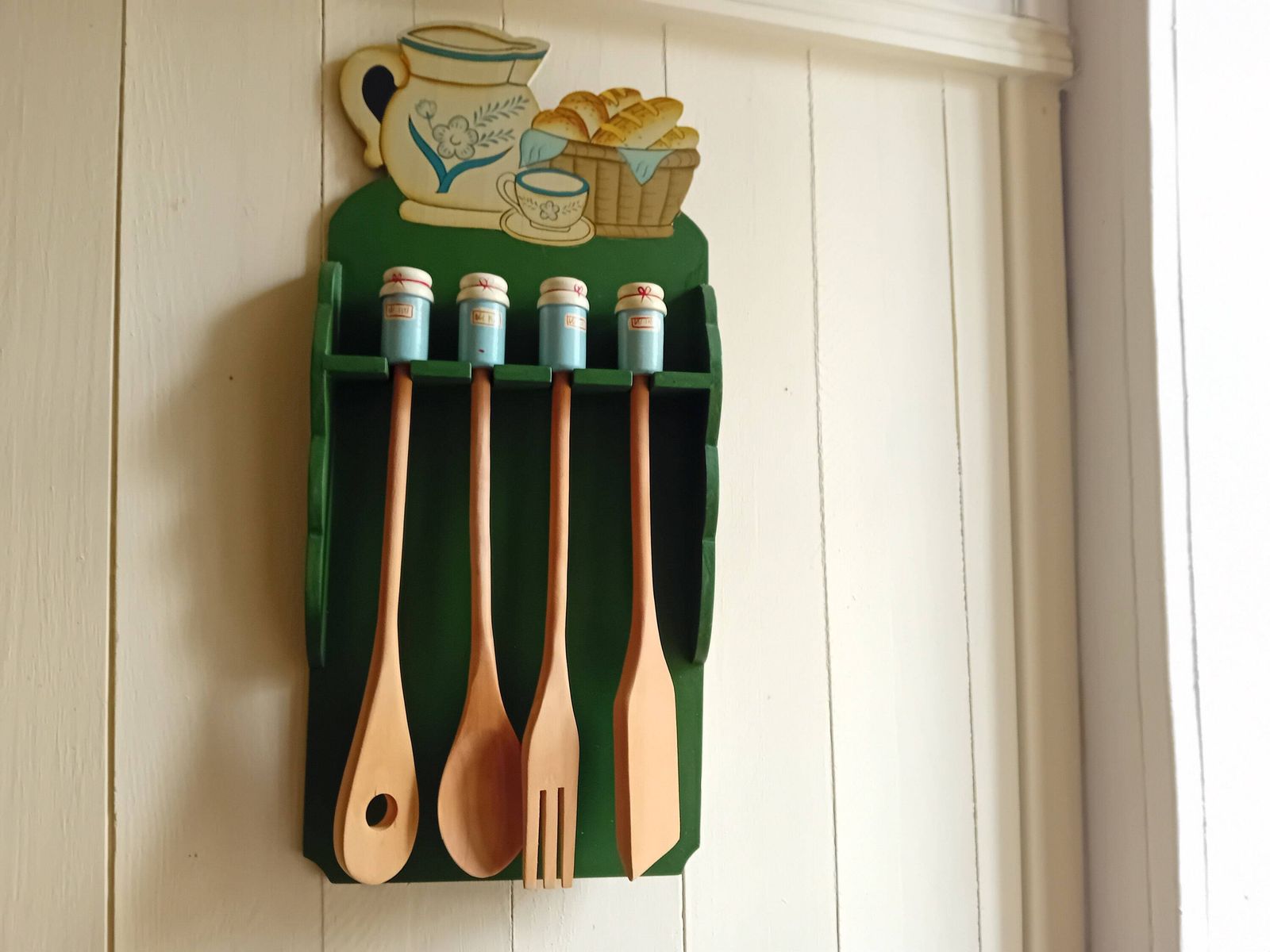 Kitchen Utensils Made Of Wood With Decorative Hanging Rack photo 82.0