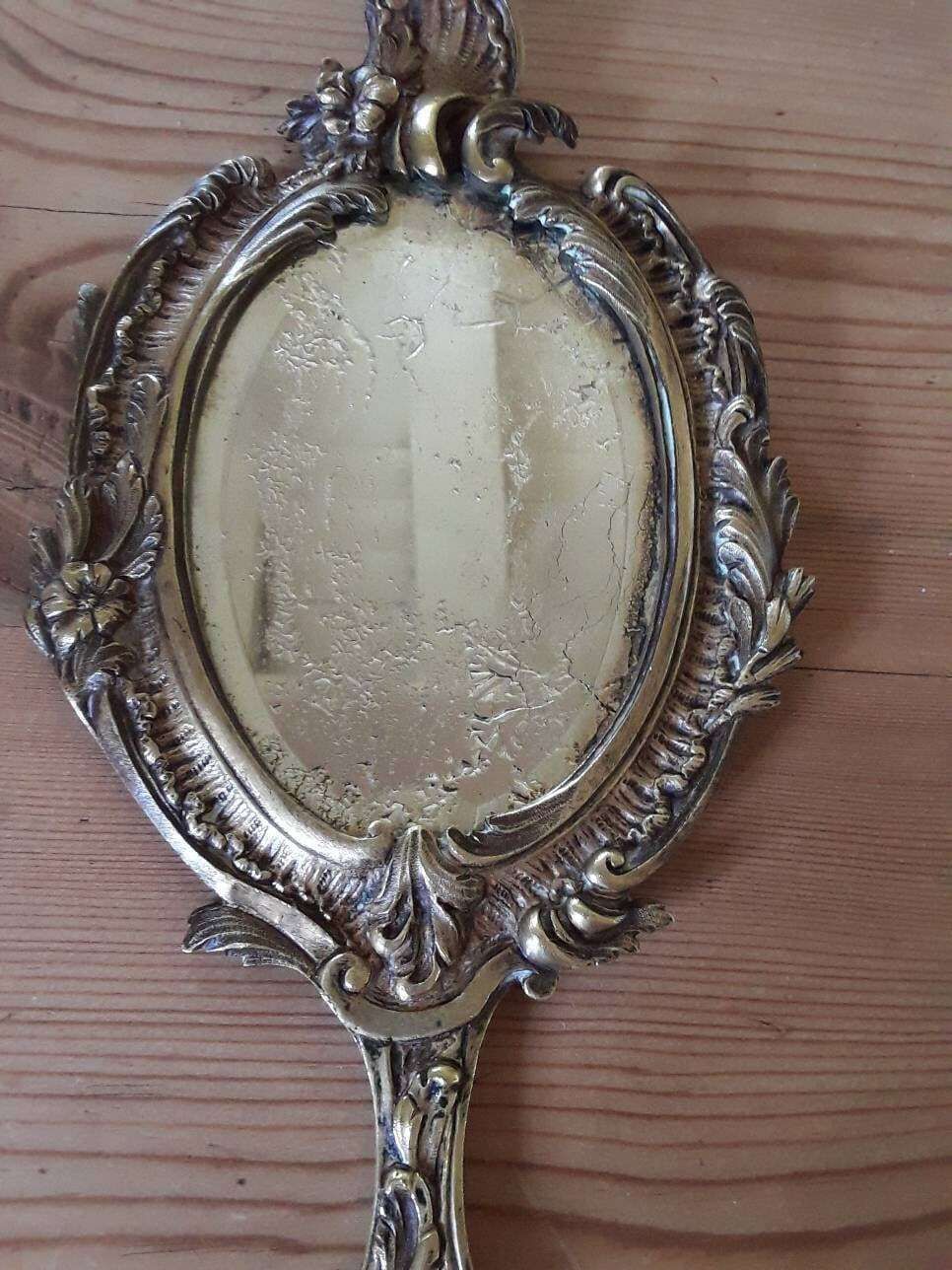 Antique Bronze Hand Mirror French Shabby Chic photo for sale