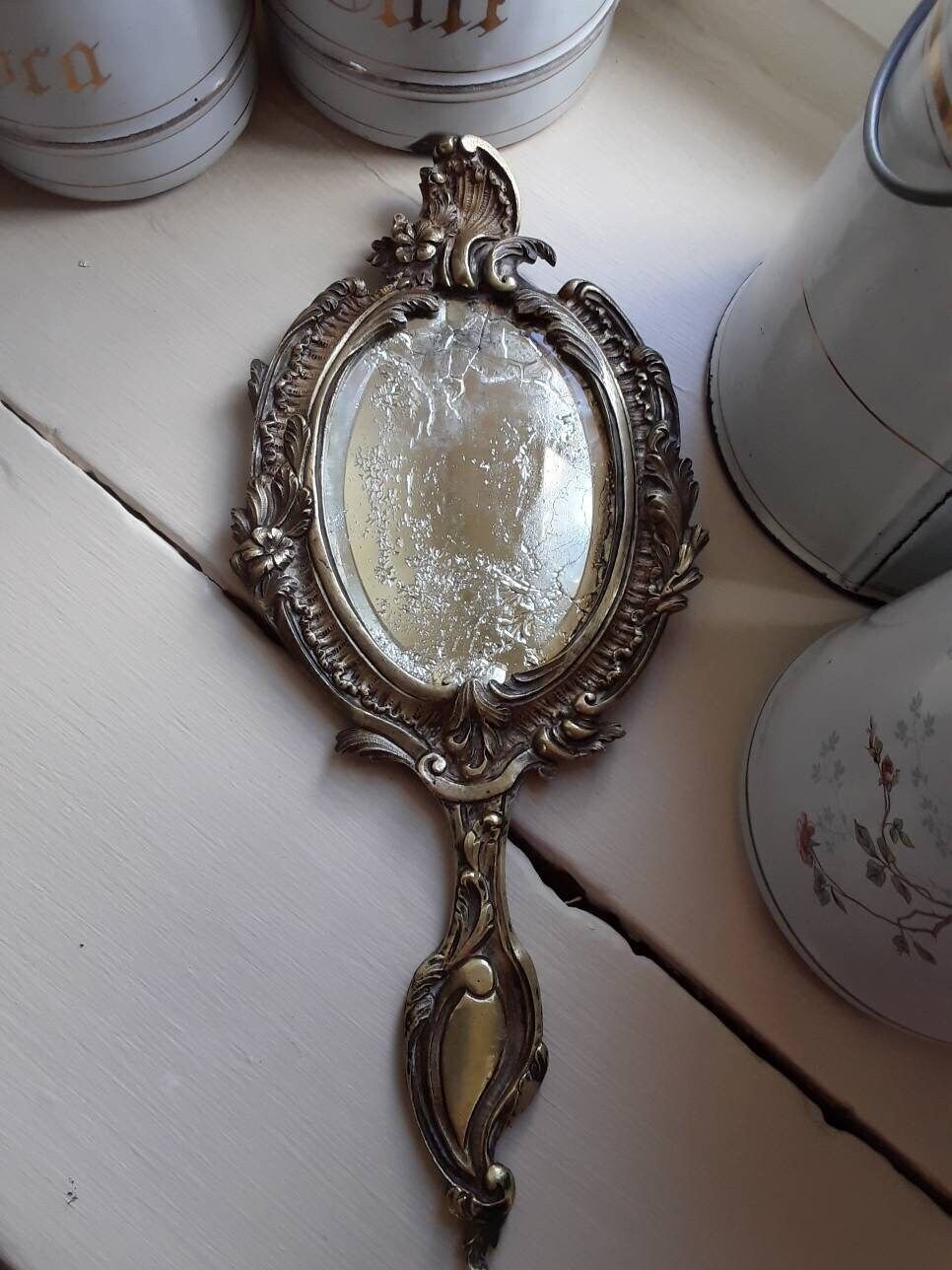 Antique Bronze Hand Mirror French Shabby Chic photo Home Decor