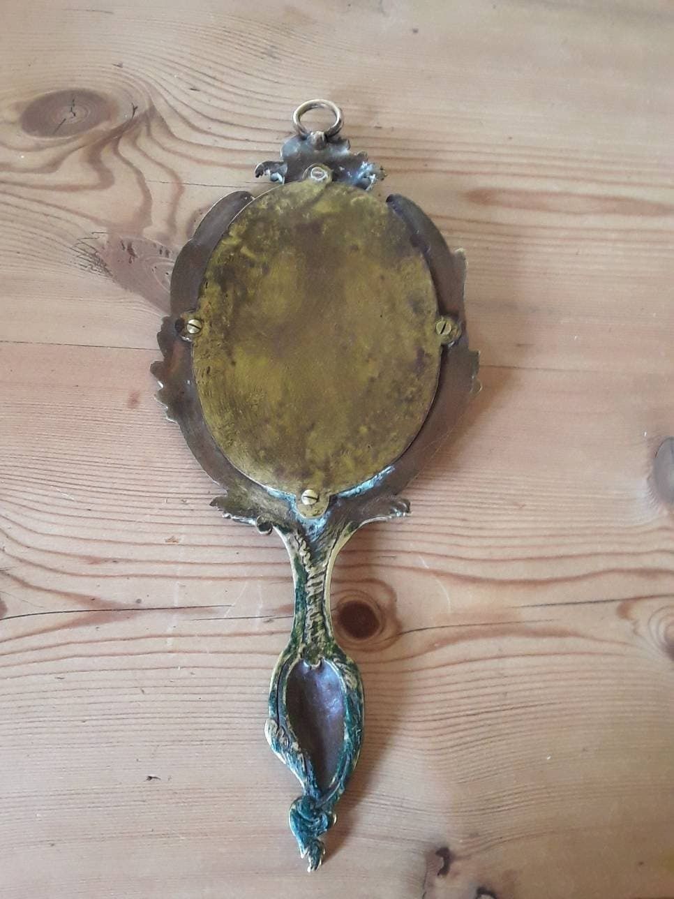 Antique Bronze Hand Mirror French Shabby Chic photo 82.0