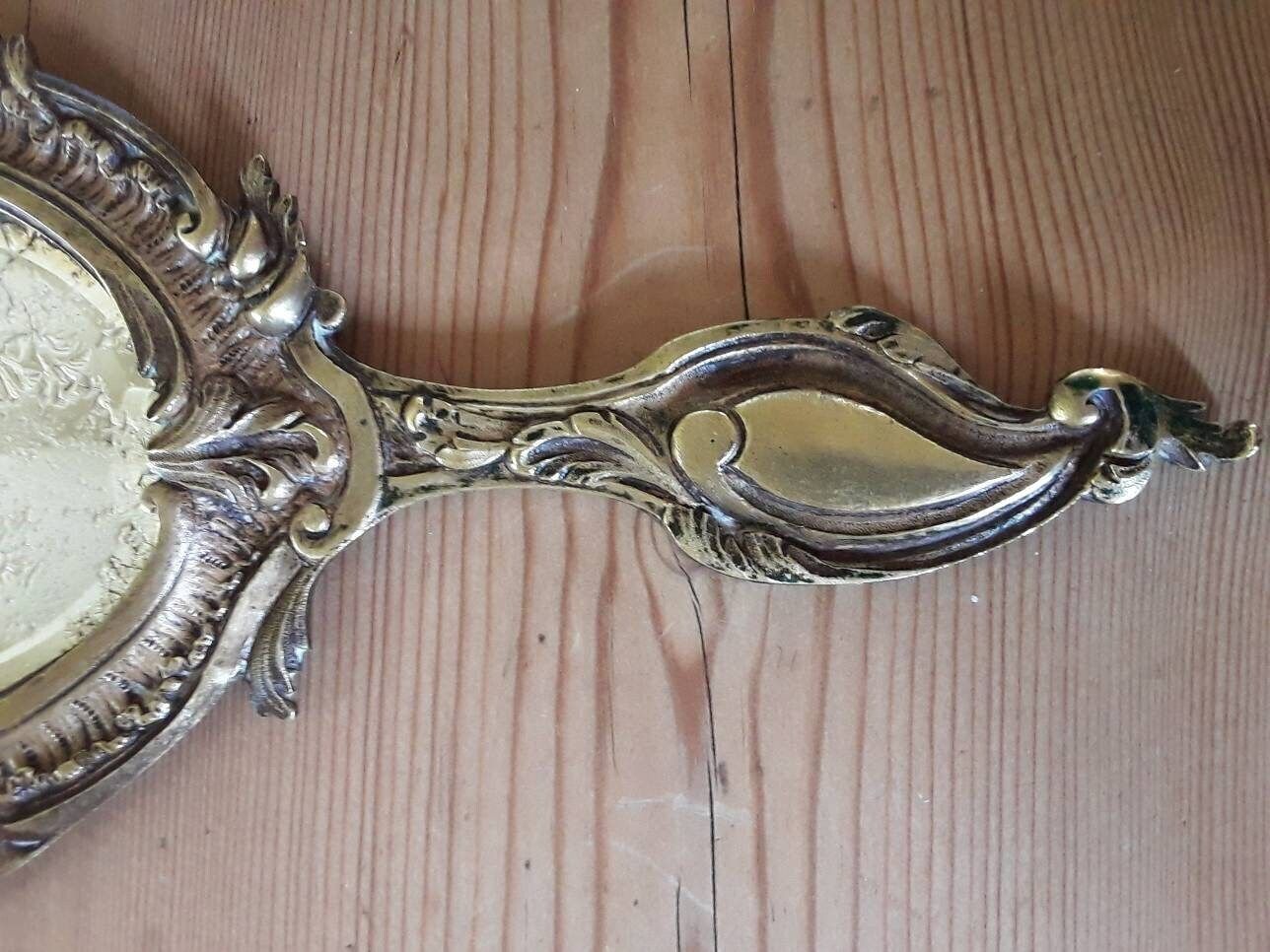 Antique Bronze Hand Mirror French Shabby Chic photo vinterior
