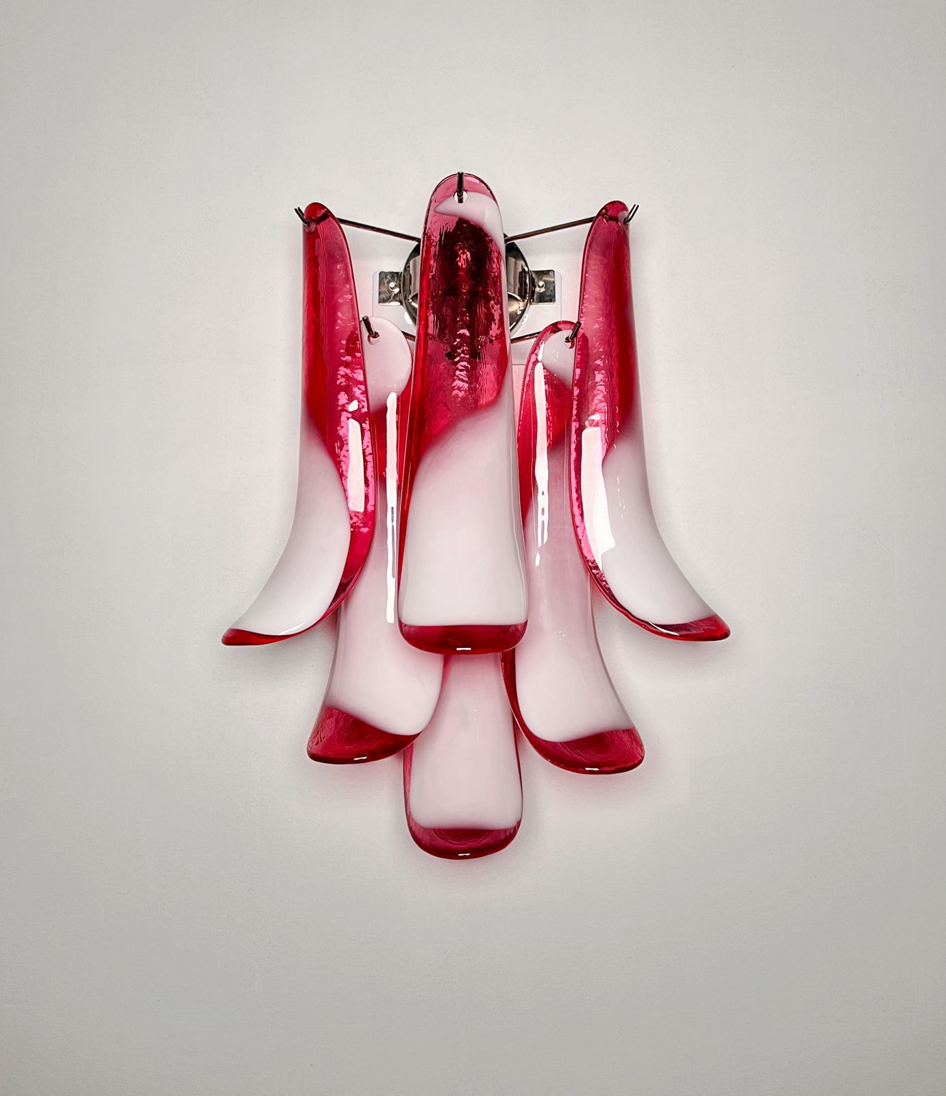 Pair Of Vintage Italian Murano Wall Lights In The Manner Of Mazzega   Red Glass Petals
