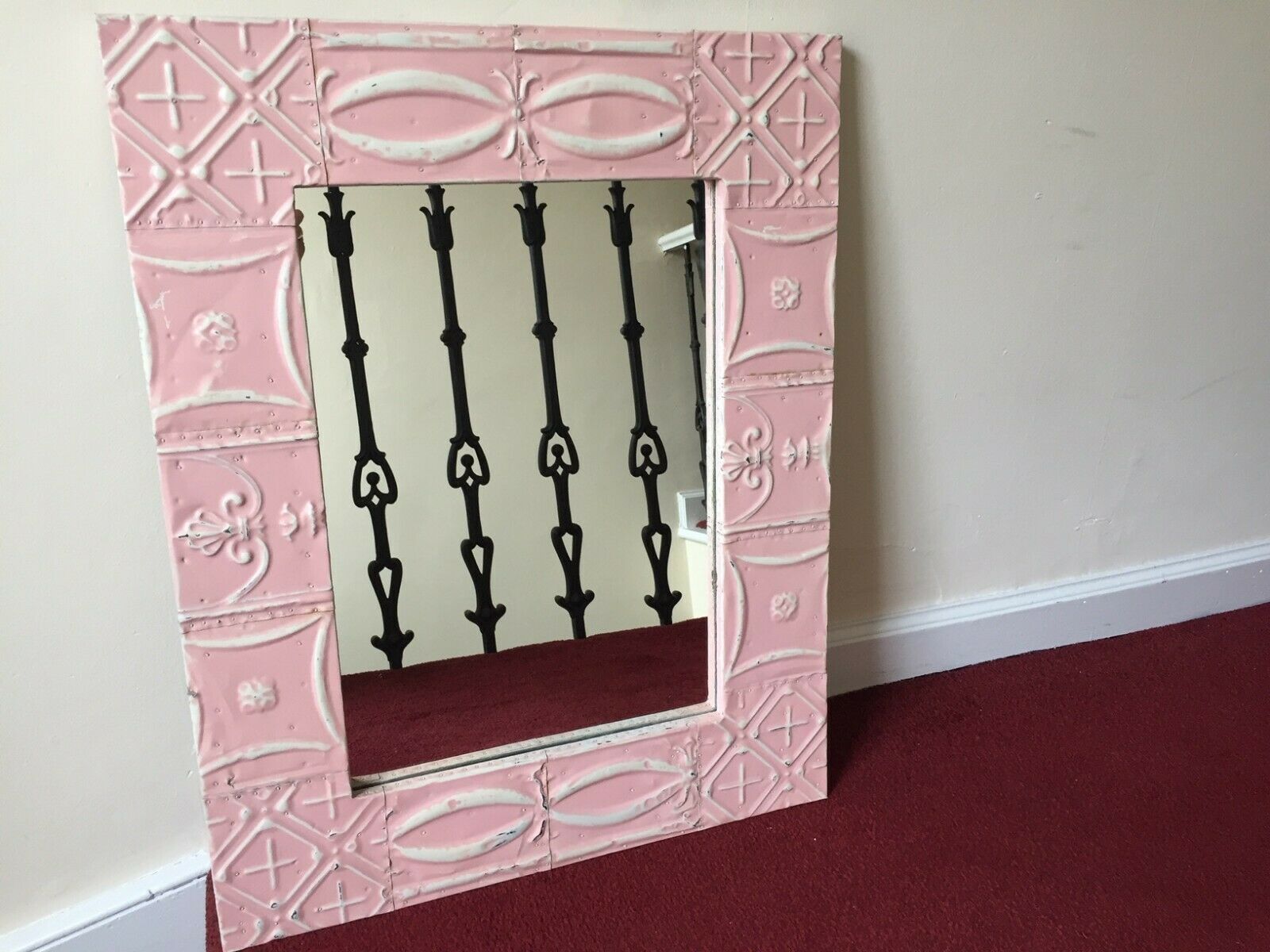 Unique Antique Tin Surround Framed Mirror From USA