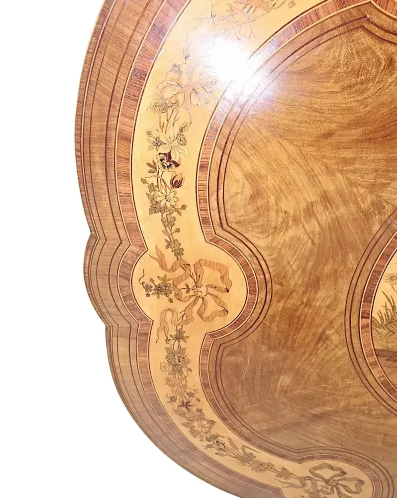 A Very Rare 19th Century Olive Wood Marquetry Inlaid Flip Top Table photo vinterior