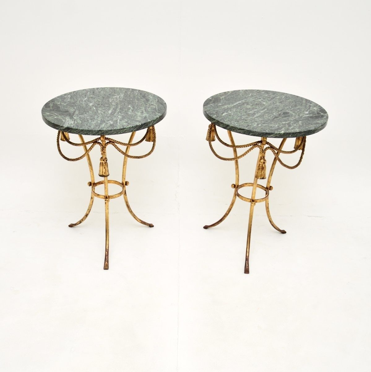 Pair Of Antique Italian Gilt Metal And Marble Side Tables
