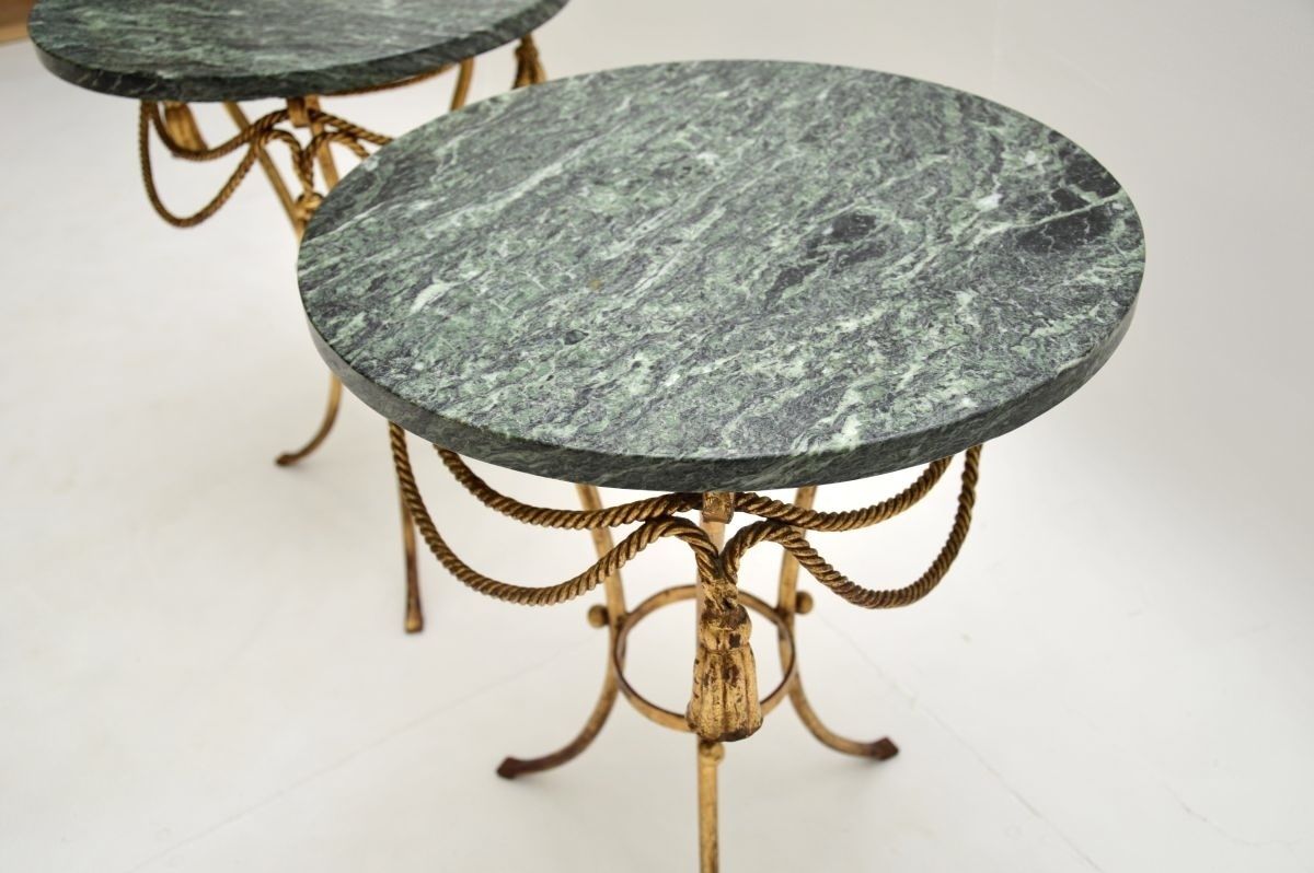 Pair Of Antique Italian Gilt Metal And Marble Side Tables photo for sale