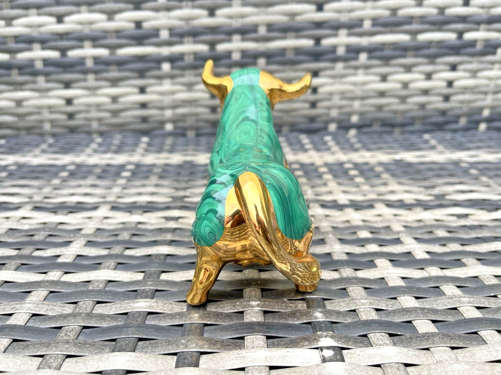 Mid Century Modern Spanish Porcelain Estil Artur Malachite & Gold Stylised Bull photo vinterior