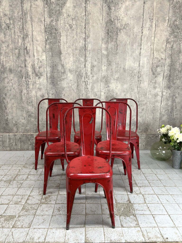 Set Of 6 Red 1930's Style Tolix Metal Chairs photo furniture