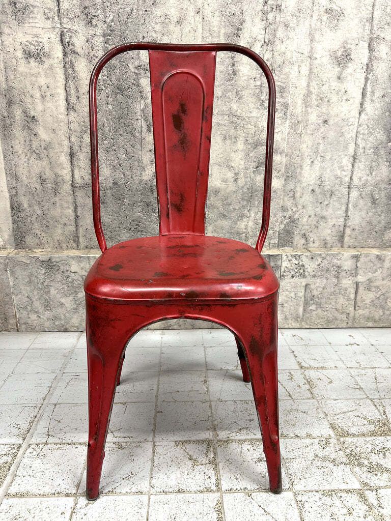Set Of 6 Red 1930's Style Tolix Metal Chairs photo vintage