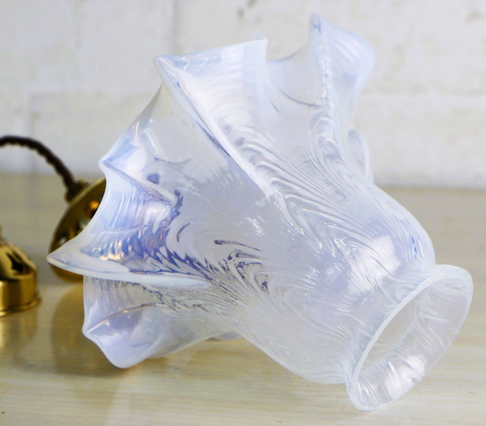 Ceiling Light An Antique Small Glass Opalescent Frilled Lampshade New Fittings photo Lighting