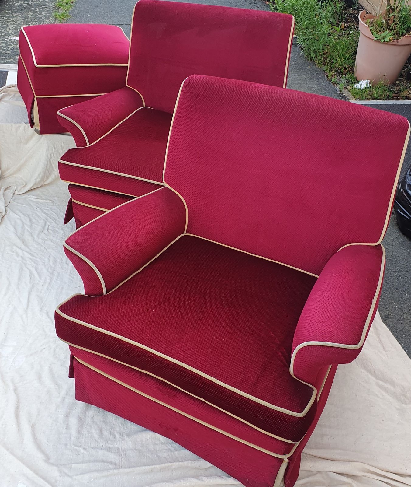 Beautiful Red With Gold Piping Art Deco Style Hand Crafted Chairs