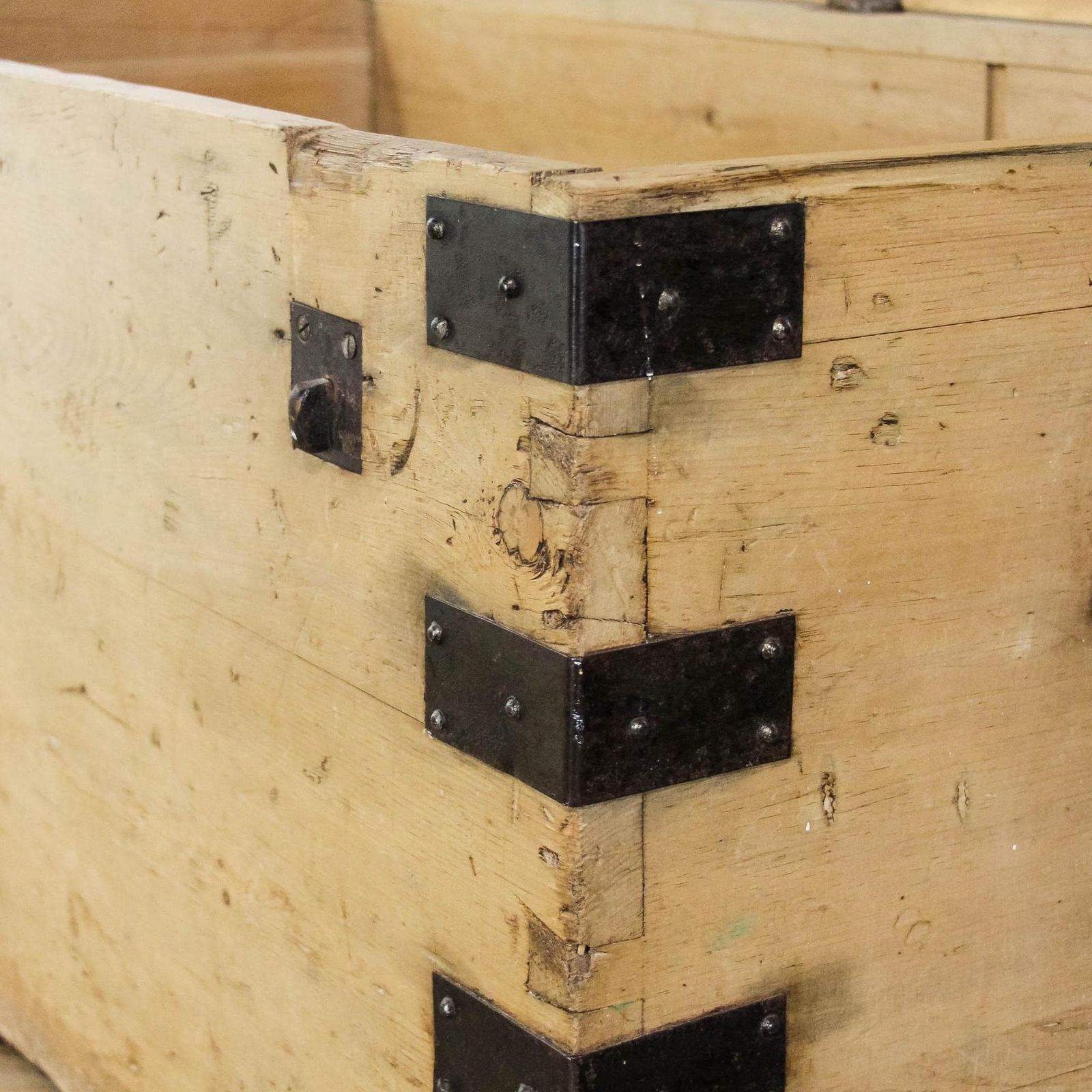 photo furniture Antique Pine Metal Bound Chest | Antique Furniture | Antique Trunk | Antique Storage | Pine Trunks | Blanket Box