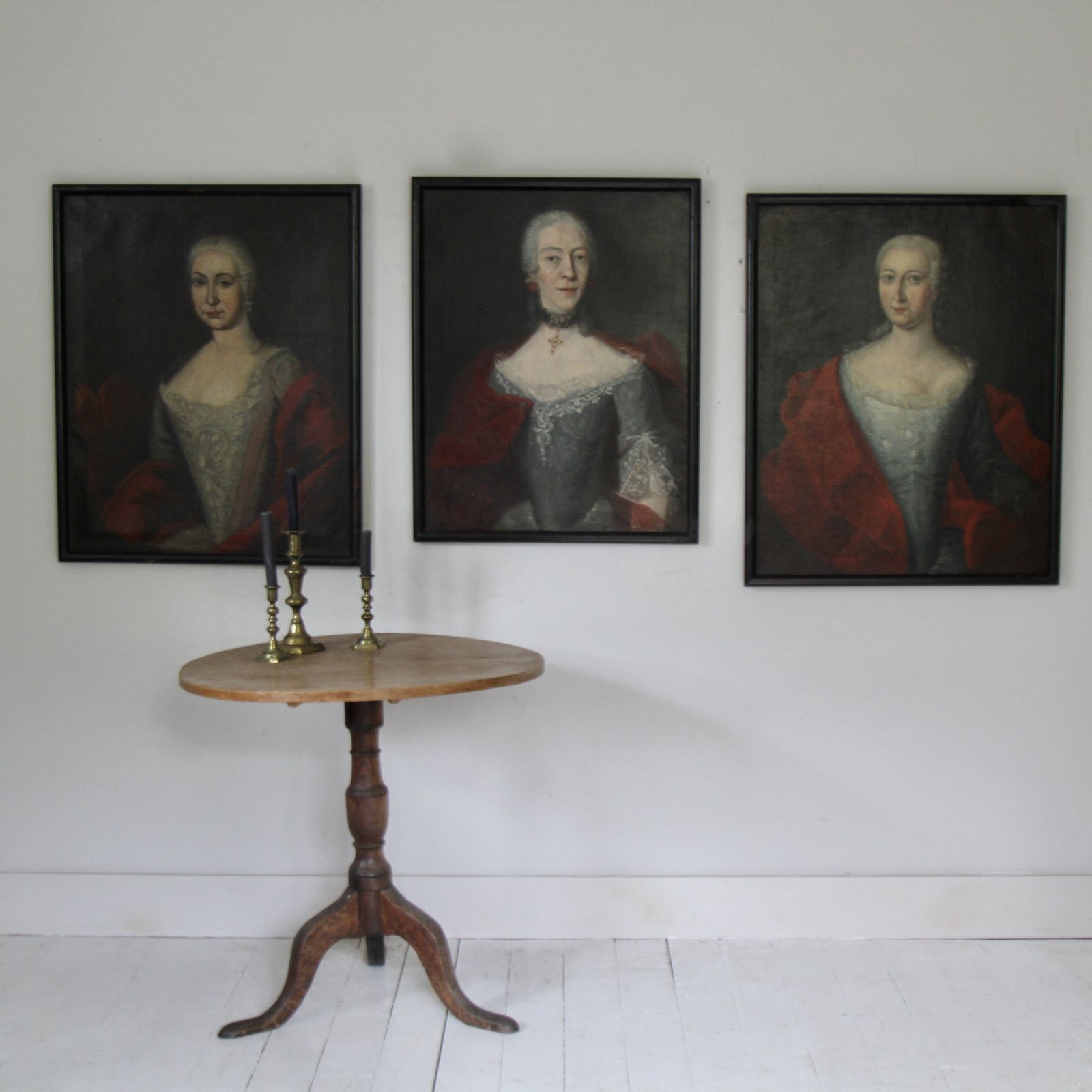 Large 18th Century Portraits Of Mother And Daugthers Antique Portraits Oil On Canvas