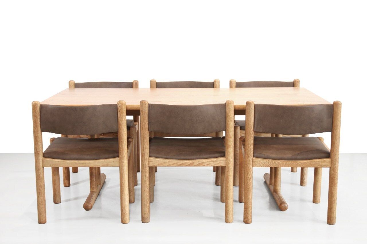 Oak Wooden Shaker Dining Set With Table And 6 Danish Design Chairs