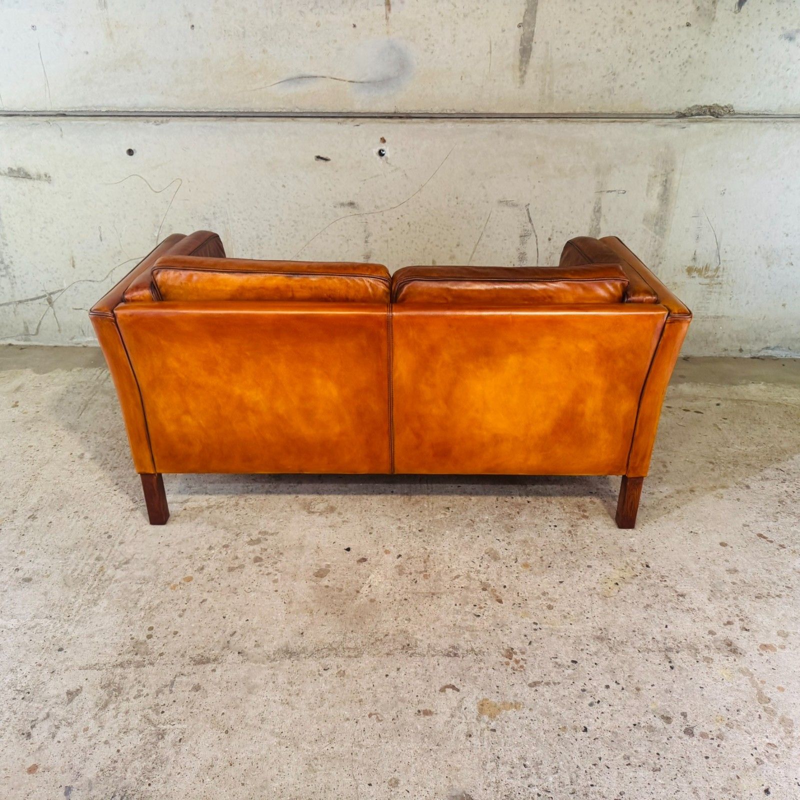 Danish Light Tan Leather 2 Seater Sofa — Elegant Lines #A763 photo vintage