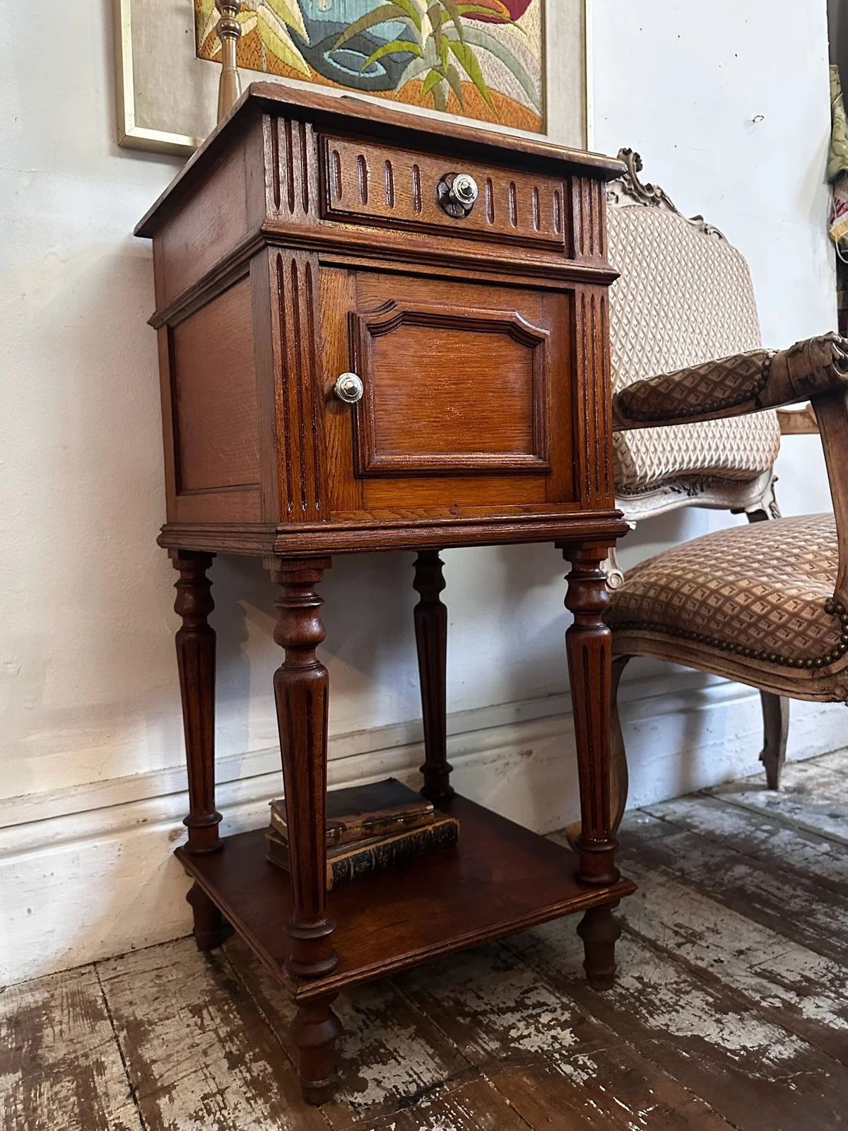 Belgian Oak Bedside Marble Top C1910 photo Furniture