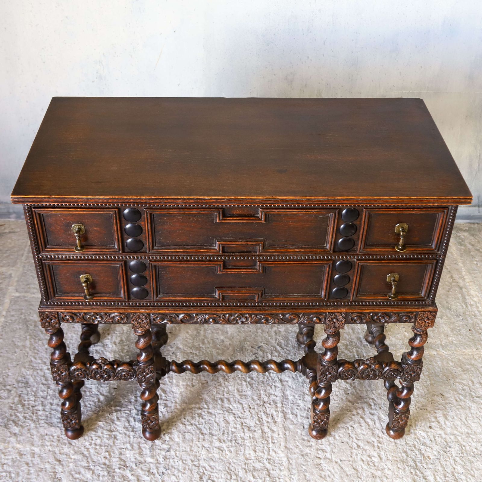 photo buy 1930s English Oak Sideboard   Carolean Revival   Finely Carved With Barley Twist Supports