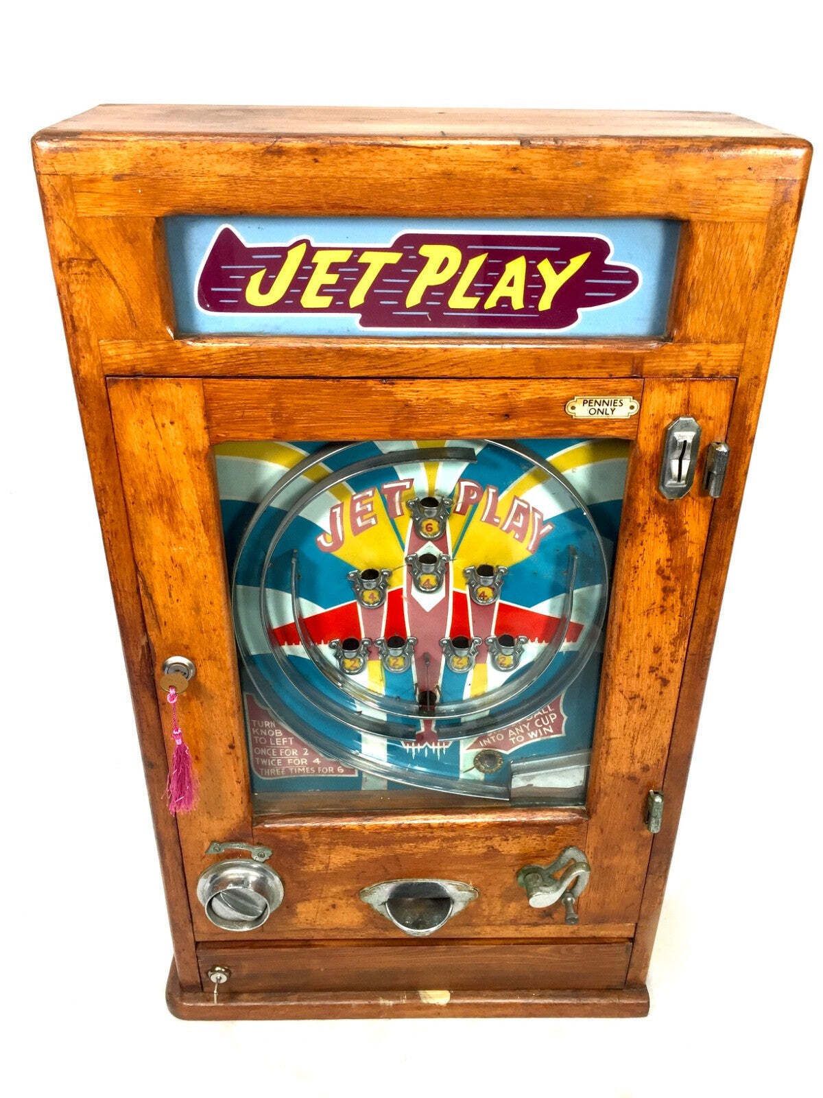 Antique Arcade Coin Operated Penny Machine Jet Play By Oliver Whales C.1954 photo for sale
