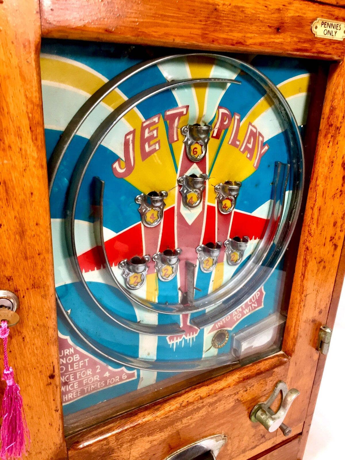 Antique Arcade Coin Operated Penny Machine Jet Play By Oliver Whales C.1954 photo Home Decor