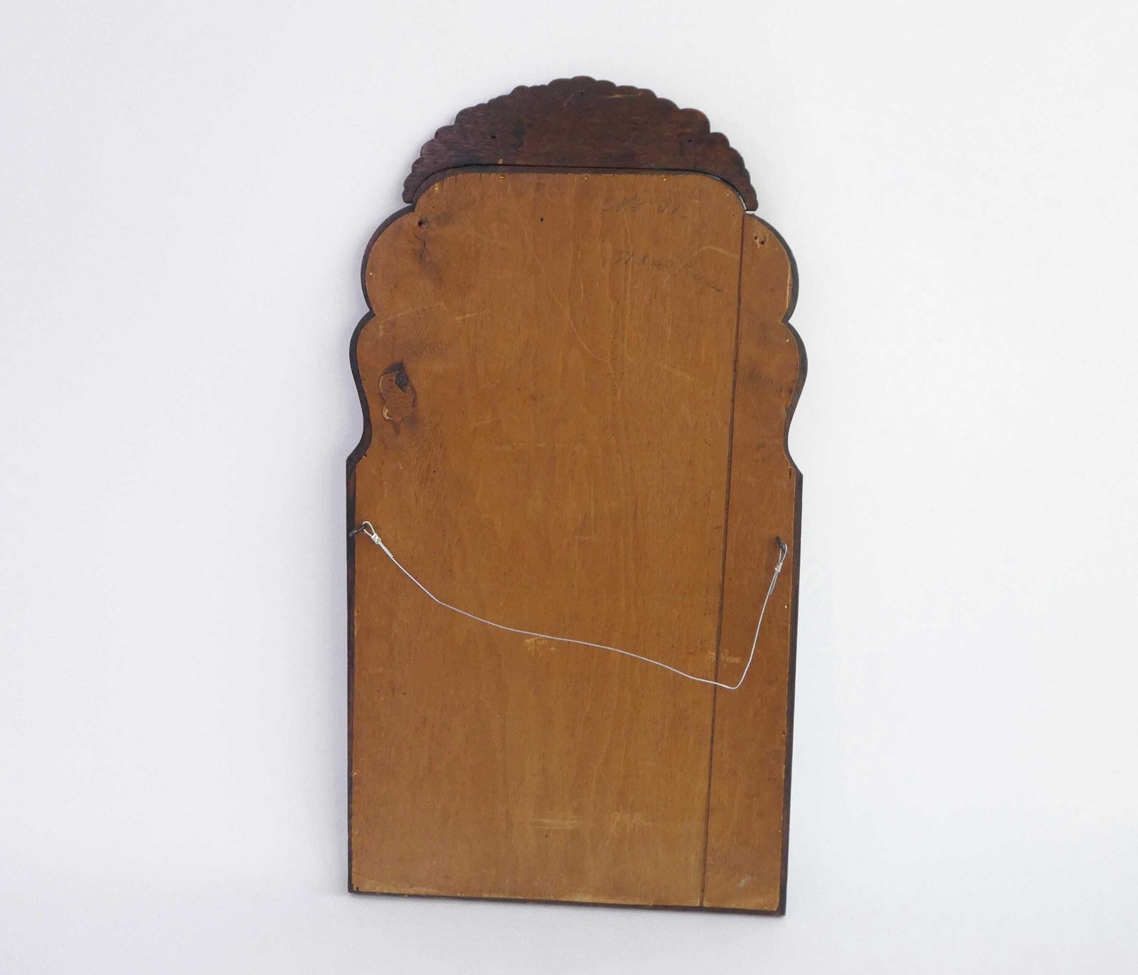 photo for sale Scalloped Antique Wall Mirror With Carved Ornament, Dark Brown Wooden Mantle Mirror, Dutch Farmhouse Decor Wall Hanging, Beveled Mirror