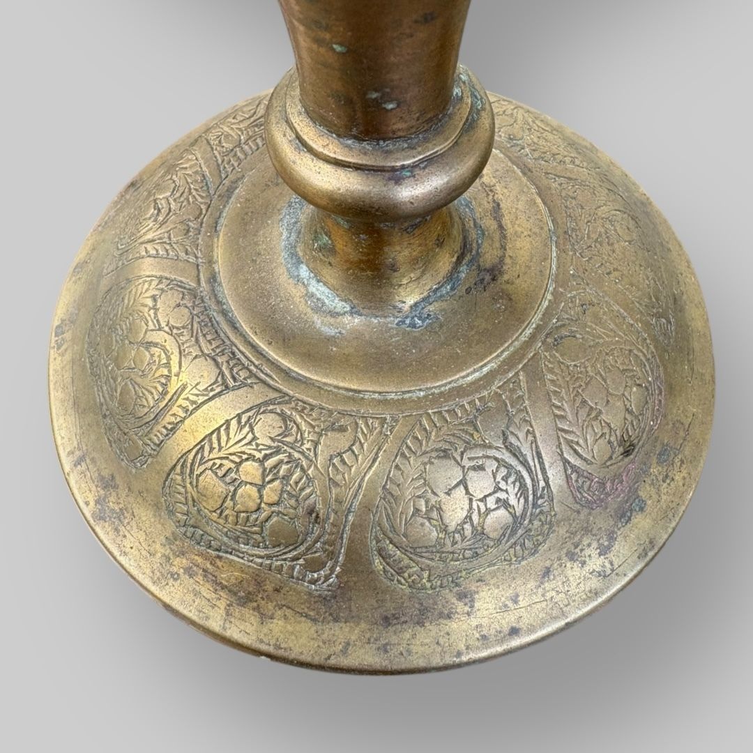 A Pair Of Mid C20th Indian Brass Trumpet Vases photo for sale