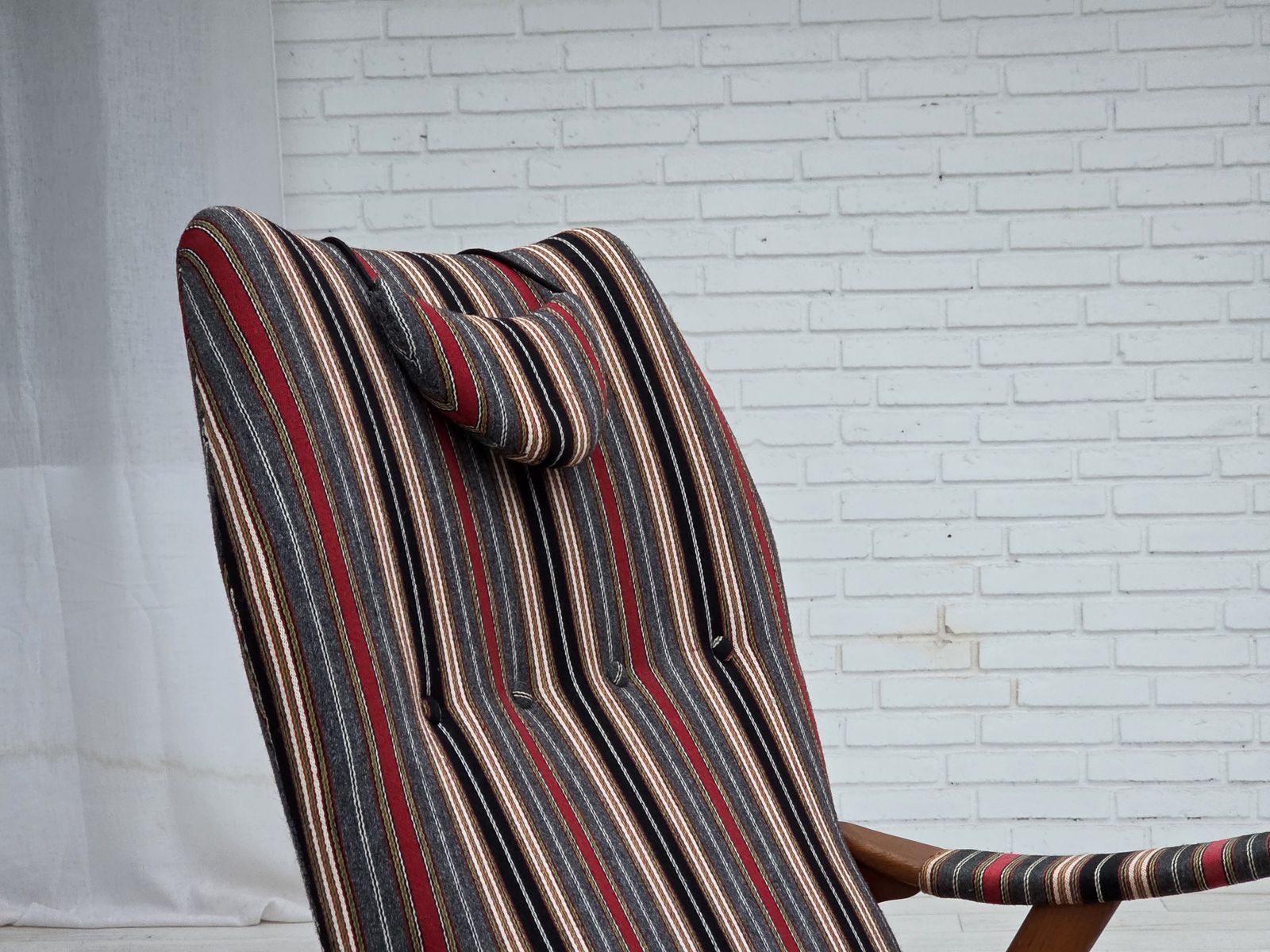 1570.0 1960s, Swedish Armchair, Striped Furniture Wool Fabric, Oak Wood, Teak Wood. photo