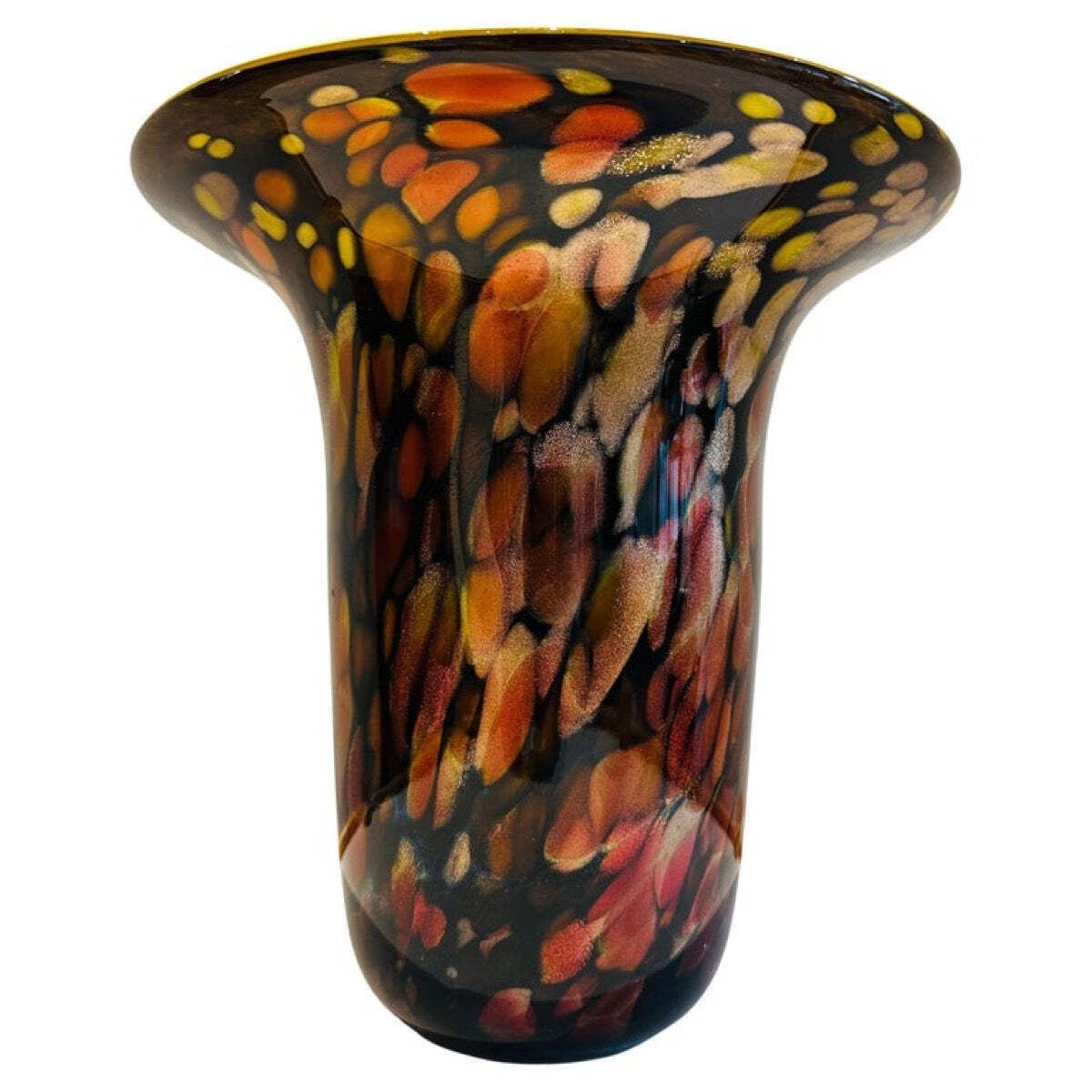 1990s American Contemporary Handblown Brown & Black Aventurine Glass Vase